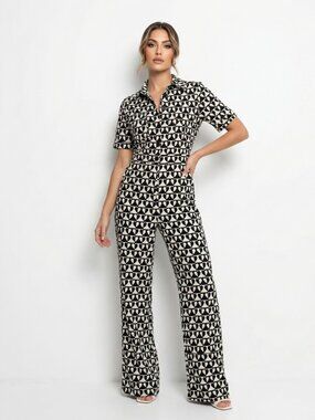 Saint Geraldine x Anthropologie Black Cream Heart Print Jumpsuit